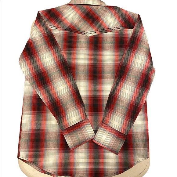 NWT Cody James Boys Size Medium Red Black White Plaid Pearl Snap Western Shirt - Picture 2 of 8